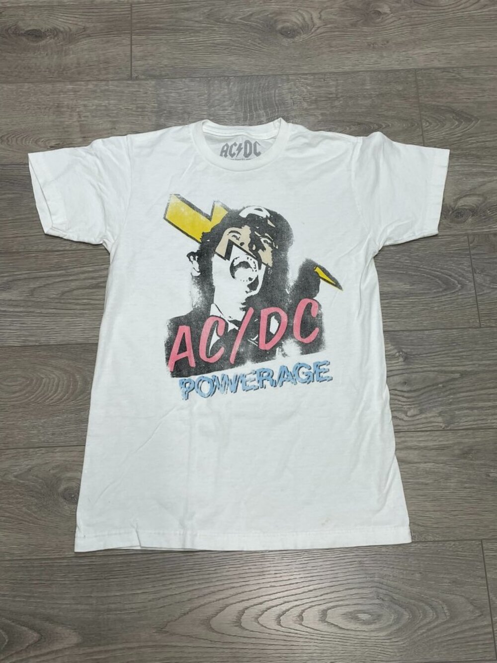 AC/DC Powerage Graphic Band Tee White Rock Concert T-Shirt‎ Small